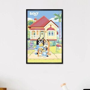 Bluey Family Framed Wall Poster 14x22 Kids Cartoon Wall Art Home Decor